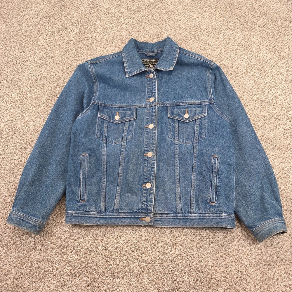 Eddie Bauer Women's M Blue Denim Jean Jacket Button Up Pockets Vintage Y2K 90s